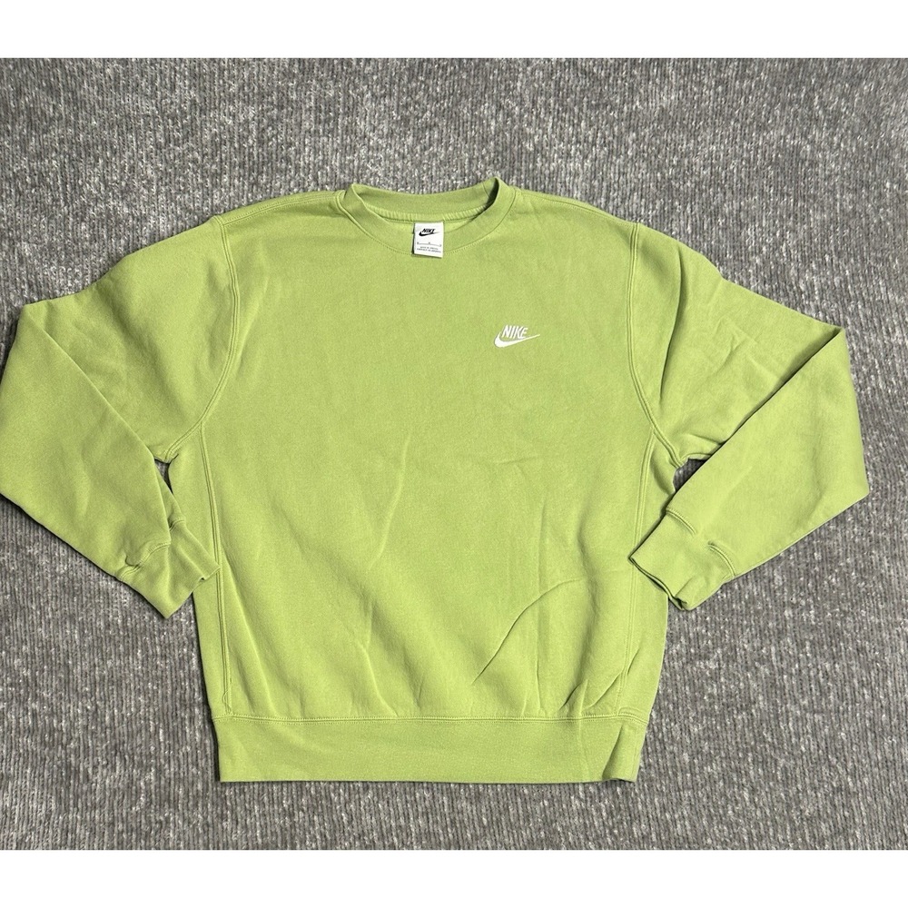 Nike Sweatshirt Mens M Club Fleece Crewneck Lemon Green Yellow BV2662
